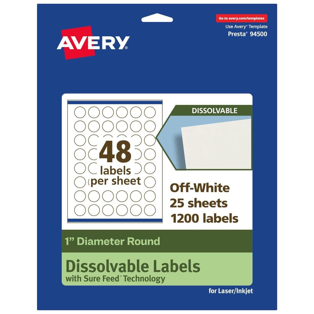 imageAvery Dissolvable Round Labels Sure Feed Technology 1quot Diameter Matte White PrinttoTheEdge LaserInkjet Printable 1200 Labels Total1200 labels