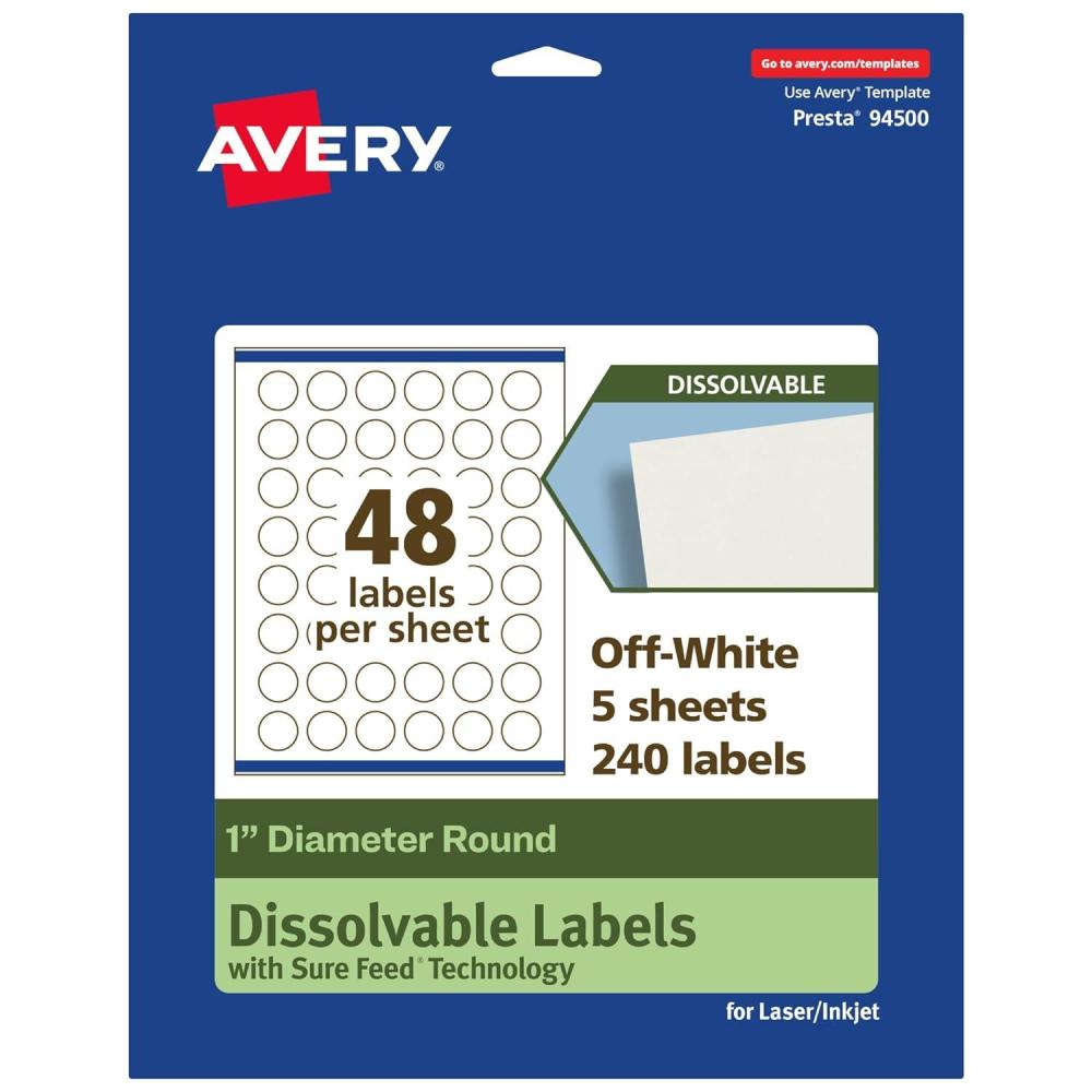 imageAvery Dissolvable Round Labels Sure Feed Technology 1quot Diameter Matte White PrinttoTheEdge LaserInkjet Printable 1200 Labels Total240 labels