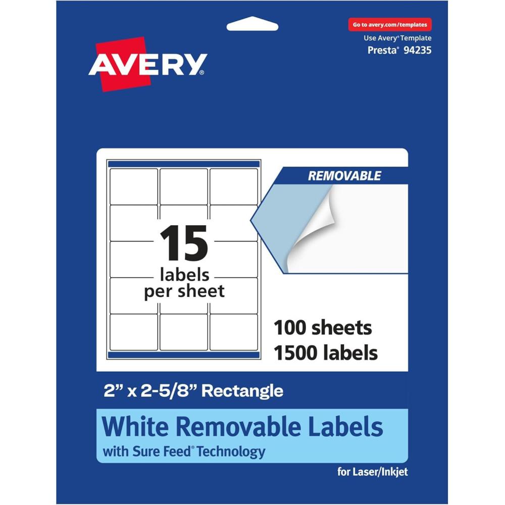 imageAvery Matte White Removable Rectangle Labels Sure Feed Technology 2quot x 258quot 1500 Removable Labels LaserInkjet Printable1 500 labels