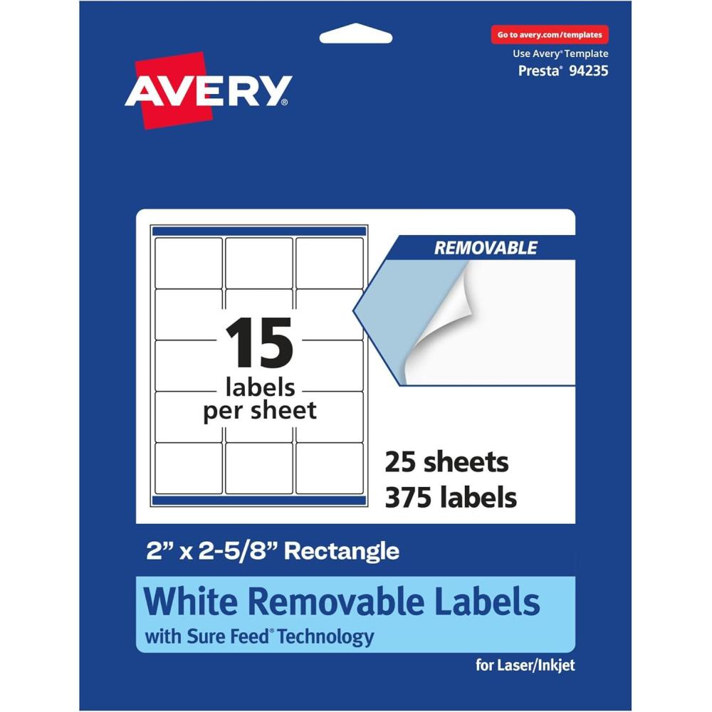 imageAvery Matte White Removable Rectangle Labels Sure Feed Technology 2quot x 258quot 1500 Removable Labels LaserInkjet Printable375 labels