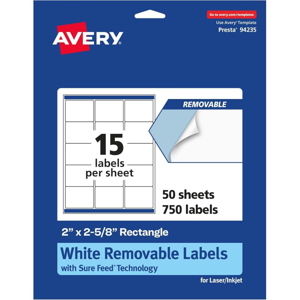 imageAvery Matte White Removable Rectangle Labels Sure Feed Technology 2quot x 258quot 1500 Removable Labels LaserInkjet Printable750 labels