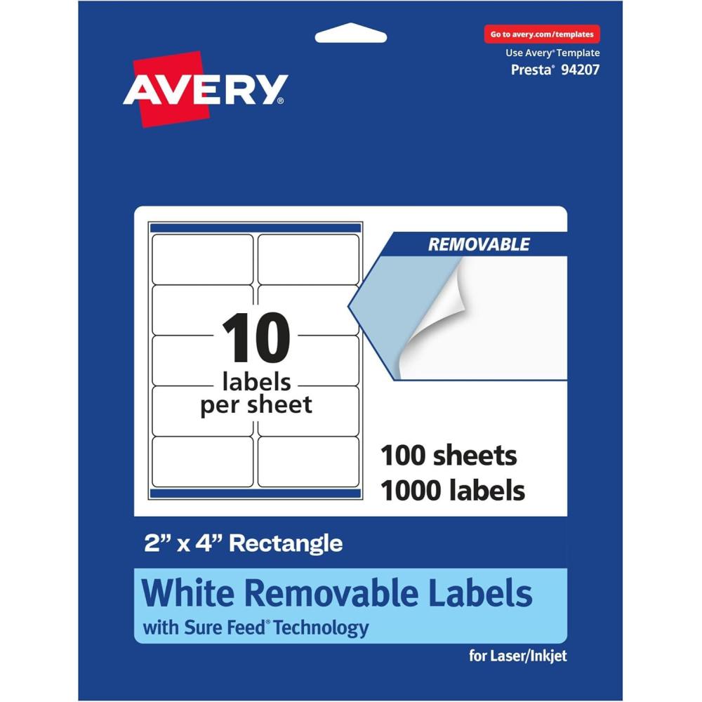 imageAvery Matte White Removable Rectangle Labels Sure Feed Technology 2quot x 4quot 150 Removable Labels LaserInkjet Printable1 000 labels