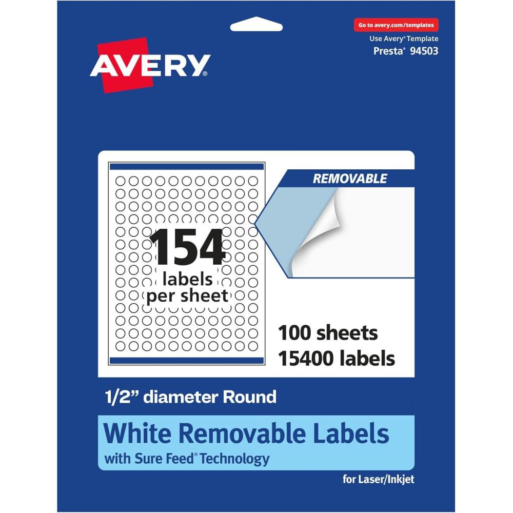 imageAvery Matte White Removable Round Labels Sure Feed Technology PrinttoTheEdge 05quot Diameter 2310 Removable Labels LaserInkjet Printable15 400 labels
