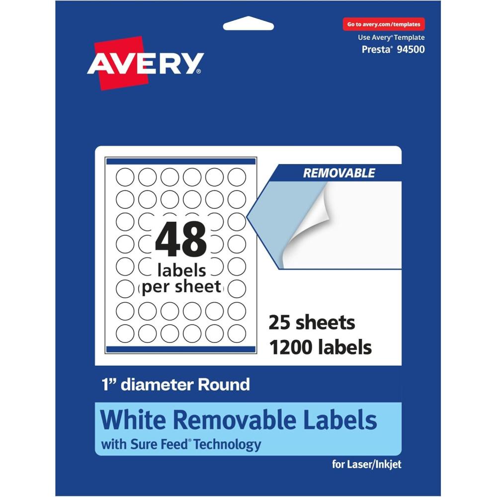 imageAvery Matte White Removable Round Labels Sure Feed Technology PrinttoTheEdge 1quot Diameter 720 Removable Labels LaserInkjet Printable1 200 labels