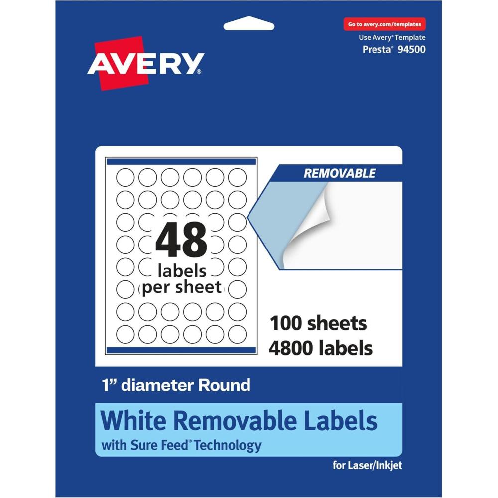 imageAvery Matte White Removable Round Labels Sure Feed Technology PrinttoTheEdge 1quot Diameter 720 Removable Labels LaserInkjet Printable4 800 labels
