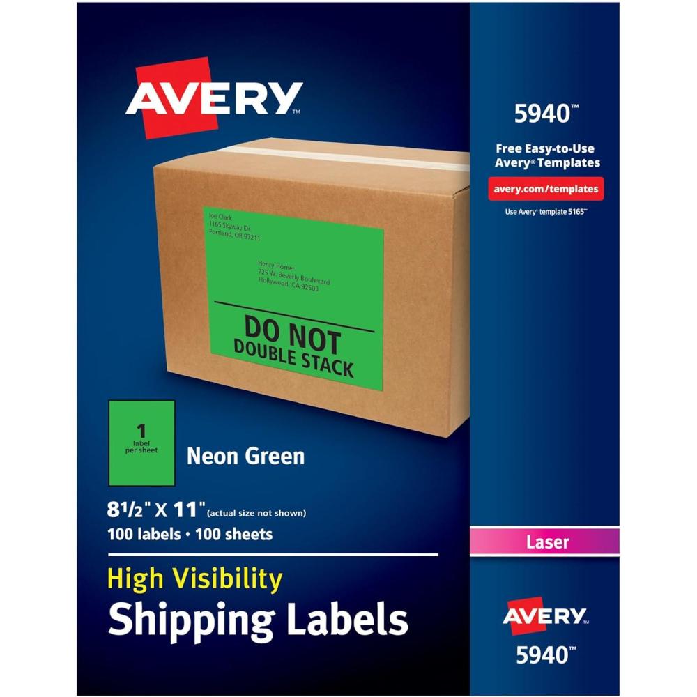 imageAvery Neon Shipping Labels Laser Printable Assorted Green Pink Yellow Labels 15 Total 5975Neon Green