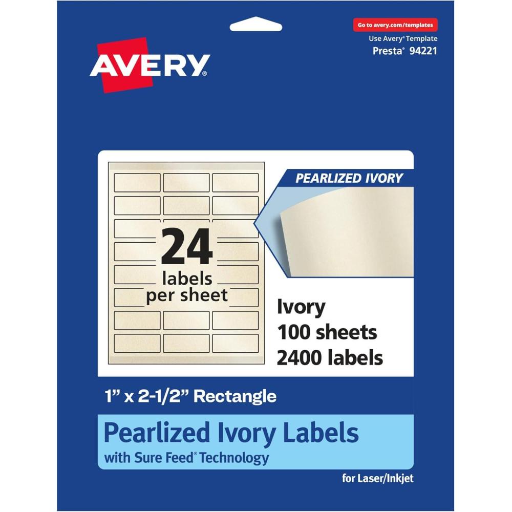 imageAvery Pearlized Ivory Rectangle Labels Sure Feed Technology 1quot x 25quot 240 Pearlized Ivory Labels LaserInkjet Printable2 400 labels
