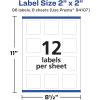 imageAvery Durable Removable Square Labels Sure Feed Technology 2quot x 2quot Matte White Film WaterResistant PrinttoTheEdge LaserPigmentBased Inkjet Printable 96 Total96 labels