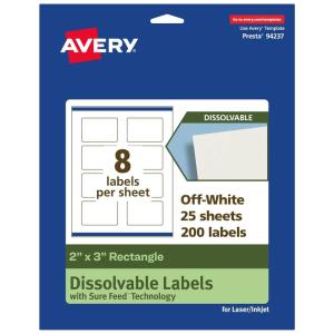 imageAvery Dissolvable Rectangle Labels Sure Feed Technology 2quot x 3quot Matte White PrinttoTheEdge LaserInkjet Printable 200 Labels Total200 labels