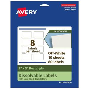 imageAvery Dissolvable Rectangle Labels Sure Feed Technology 2quot x 3quot Matte White PrinttoTheEdge LaserInkjet Printable 200 Labels Total80 labels