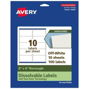 imageAvery Dissolvable Rectangle Labels Sure Feed Technology 2quot x 4quot Matte White LaserInkjet Printable 250 Labels Total FreezerSafe MicrowaveSafe RefrigeratorSafe100 labels