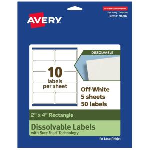 imageAvery Dissolvable Rectangle Labels Sure Feed Technology 2quot x 4quot Matte White LaserInkjet Printable 250 Labels Total FreezerSafe MicrowaveSafe RefrigeratorSafe50 labels