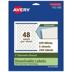 imageAvery Dissolvable Round Labels Sure Feed Technology 1quot Diameter Matte White PrinttoTheEdge LaserInkjet Printable 1200 Labels Total240 labels