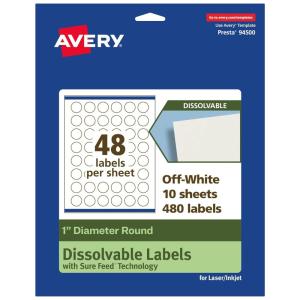 imageAvery Dissolvable Round Labels Sure Feed Technology 1quot Diameter Matte White PrinttoTheEdge LaserInkjet Printable 1200 Labels Total480 labels