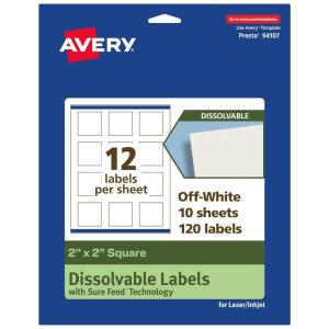 imageAvery Dissolvable Square Labels Sure Feed Technology 2quot x 2quot Matte White PrinttoTheEdge LaserInkjet Printable 120 Labels Total120 labels