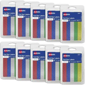 imageAvery Foil Star Labels 12quot Assorted Colors NonPrintable 440 Star Stickers Total 600710 Packs