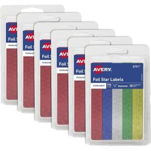 imageAvery Foil Star Labels 12quot Assorted Colors NonPrintable 440 Star Stickers Total 60076 Pack