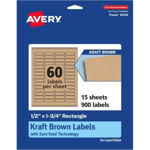 imageAvery Kraft Brown Rectangle Labels Sure Feed Technology 05quot x 175quot 1500 Kraft Brown Labels PrinttoTheEdge LaserInkjet Printable900 labels