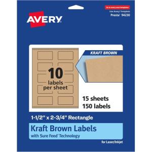 imageAvery Kraft Brown Rectangle Labels Sure Feed Technology 15quot x 275quot 150 Kraft Brown Labels PrinttoTheEdge LaserInkjet Printable150 labels