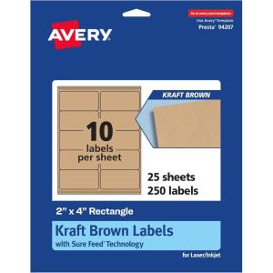 imageAvery Kraft Brown Rectangle Labels Sure Feed Technology 2quot x 4quot 150 Kraft Brown Labels LaserInkjet Printable250 labels