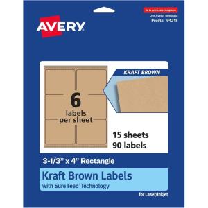 imageAvery Kraft Brown Rectangle Labels Sure Feed Technology 313quot x 4quot 90 Kraft Brown Labels LaserInkjet Printable90 labels