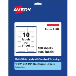 imageAvery Matte White Rectangle Labels Sure Feed Technology 15quot x 275quot 250 Matte White Printable Labels1 000 Labels