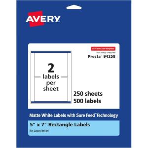 imageAvery Matte White Rectangle Labels Sure Feed Technology 5quot x 7quot 50 Matte White Printable Labels500 Labels