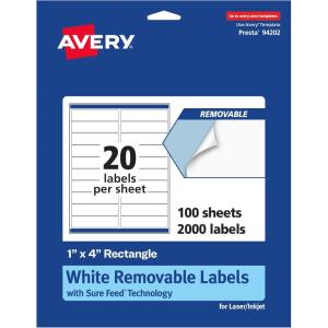 imageAvery Matte White Removable Rectangle Labels Sure Feed Technology 1quot x 4quot 300 Removable Labels LaserInkjet Printable2 000 labels