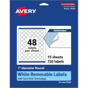 imageAvery Matte White Removable Round Labels Sure Feed Technology PrinttoTheEdge 1quot Diameter 720 Removable Labels LaserInkjet Printable720 labels