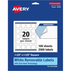 imageAvery Matte White Removable Square Labels Sure Feed Technology PrinttoTheEdge 15quot x 15quot 300 Removable Labels LaserInkjet Printable2 000 labels