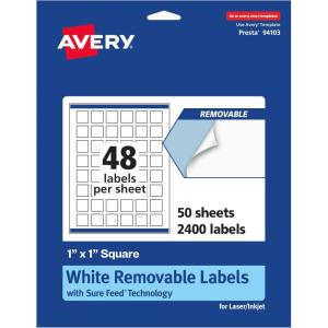 imageAvery Matte White Removable Square Labels Sure Feed Technology PrinttoTheEdge 1quot x 1quot 720 Removable Labels LaserInkjet Printable2 400 labels