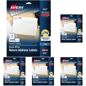 imageAvery Matte White Return Address Label Sure Feed Technology Permanent Adhesive 34quot x 214quot 600 Labels 8257Pack of 3000