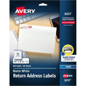 imageAvery Matte White Return Address Label Sure Feed Technology Permanent Adhesive 34quot x 214quot 600 Labels 8257Pack of 600