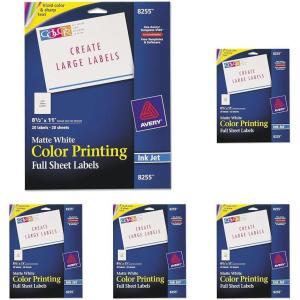 imageAvery Matte White Shipping Labels Permanent Adhesive 812quot x 11quot 20 Labels 8255One Size Pack of 5