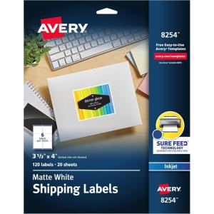 imageAvery Matte White Shipping Labels Sure Feed Technology Permanent Adhesive 313quot x 4quot 120 Labels 82541 x 2 58