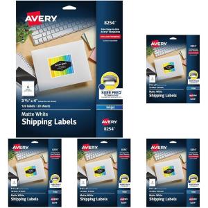 imageAvery Matte White Shipping Labels Sure Feed Technology Permanent Adhesive 313quot x 4quot 120 Labels 82541 x 2 58 Pack of 5