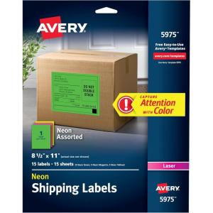 imageAvery Neon Shipping Labels Laser Printable Assorted Green Pink Yellow Labels 15 Total 5975Assorted