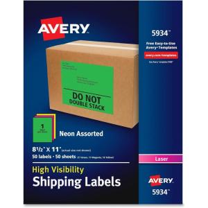 imageAvery Neon Shipping Labels Laser Printable Assorted Green Pink Yellow Labels 15 Total 5975Neon Assorted