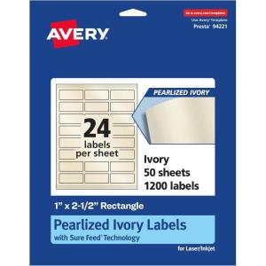 imageAvery Pearlized Ivory Rectangle Labels Sure Feed Technology 1quot x 25quot 240 Pearlized Ivory Labels LaserInkjet Printable1 200 labels