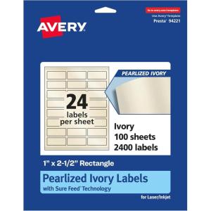 imageAvery Pearlized Ivory Rectangle Labels Sure Feed Technology 1quot x 25quot 240 Pearlized Ivory Labels LaserInkjet Printable2 400 labels