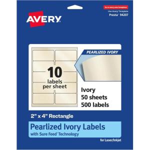imageAvery Pearlized Ivory Rectangle Labels Sure Feed Technology 2quot x 4quot 100 Pearlized Ivory Labels LaserInkjet Printable500 labels