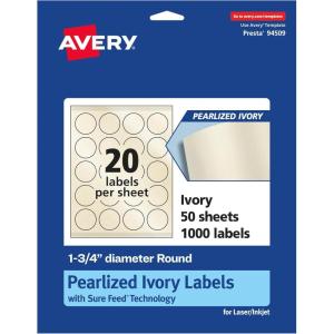 imageAvery Pearlized Ivory Round Labels Sure Feed Technology PrinttoTheEdge 175quot Diameter 200 Pearlized Ivory Labels LaserInkjet Printable1 000 labels