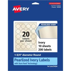 imageAvery Pearlized Ivory Round Labels Sure Feed Technology PrinttoTheEdge 175quot Diameter 200 Pearlized Ivory Labels LaserInkjet Printable200 labels