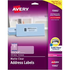 imageAvery Printable Address Labels with Sure Feed 113quot x 4quot Matte Clear 700 Blank Mailing Labels 05662140 labels