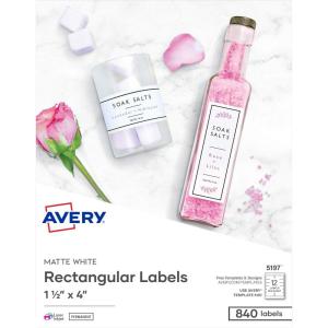 imageAvery Printable Blank Rectangle Labels 15quot x 4quot Matte White 840 Customizable Labels 5197One Size