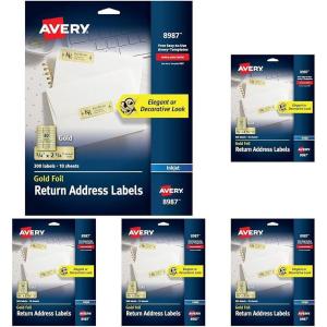 imageAvery Printable Return Address Labels 075quot x 225quot Gold Foil 300 Blank Mailing Labels 08987300 Labels Pack of 5