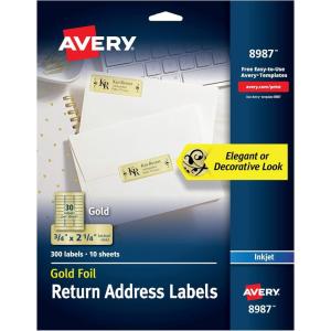imageAvery Printable Return Address Labels 075quot x 225quot Gold Foil 300 Blank Mailing Labels 08987Pack of 5
