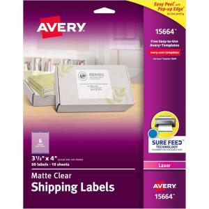 imageAvery Printable Shipping Labels with Sure Feed 313quot x 4quot Matte Clear 60 Blank Mailing Labels 15664One Size