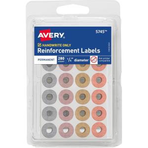 imageAvery Reinforcement Labels 14quot Diameter Permanent Adhesive Assorted Metallic Colors NonPrintable 280 Page Reinforcement Stickers 5745One Size
