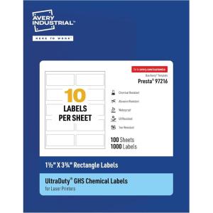 imageAvery UltraDuty GHS Labels Waterproof 2 X 3 White Rectangle Labels 200 Total Use with Laser Printers112 X 334